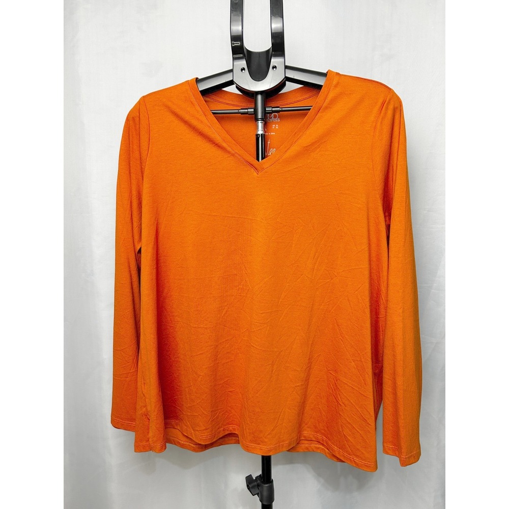 LOGO Principles The Tee Orange Large V-Neck Long Sleeve Cotton Modal Knit Top